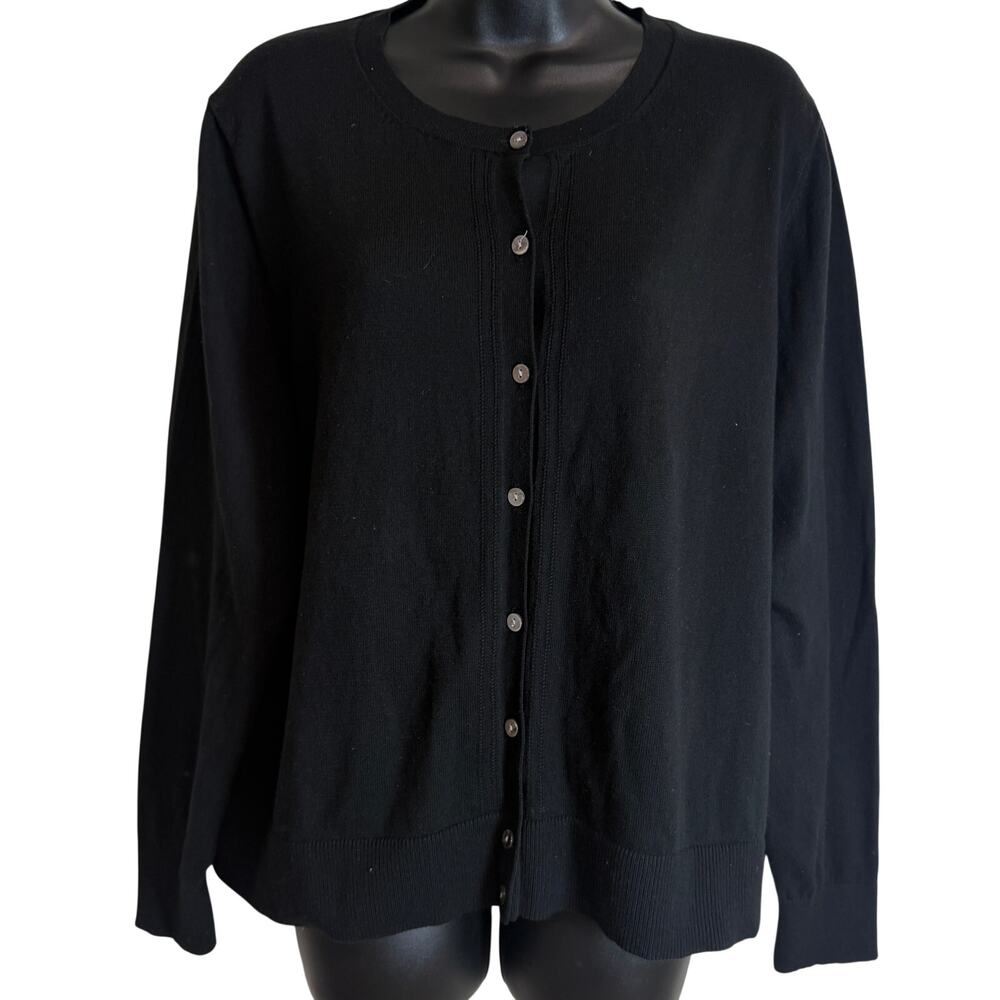 A New Day Womens 1X Black Button Front Cardigan Sweater Cotton Lightweight NEW